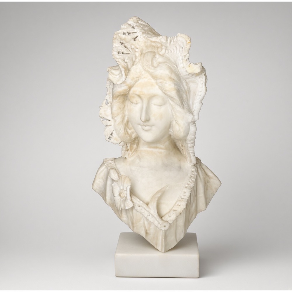 Antique Adolfo Cipriani Italian Carved Alabaster Bust Art Nouveau Woman Statue